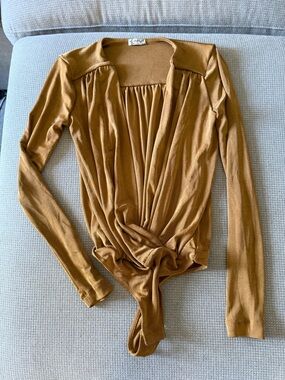 Free People Deep V Long Sleeve Bodysuit — Bronze